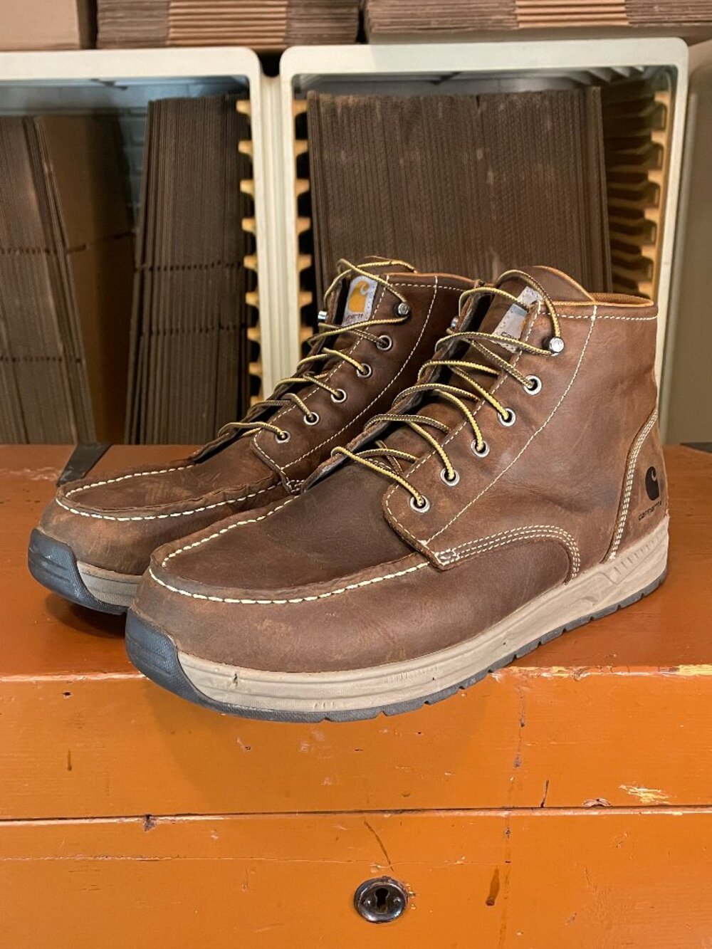 CARHARTT Men's Size 14 CMX4023 Lightweight Casual Wedge Brown Work Boots